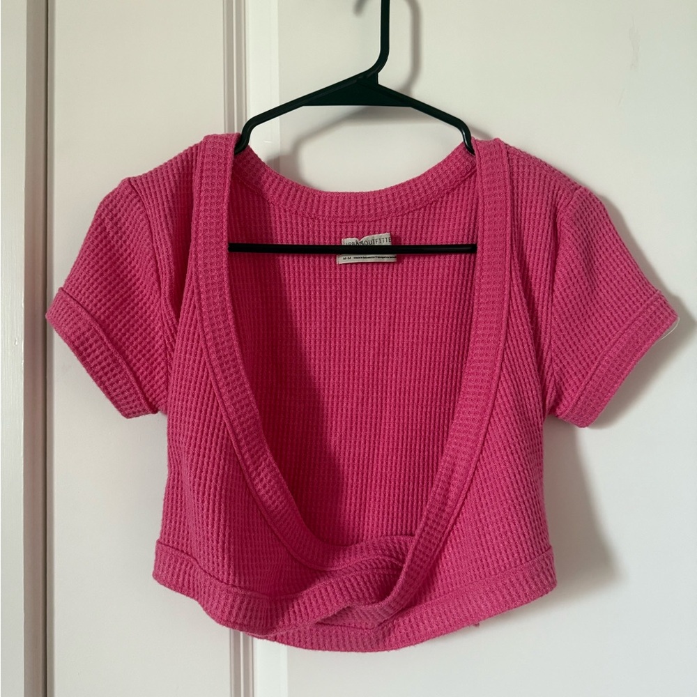 Urban Outfitters Pink Waffle Knit Wrap Crop Top